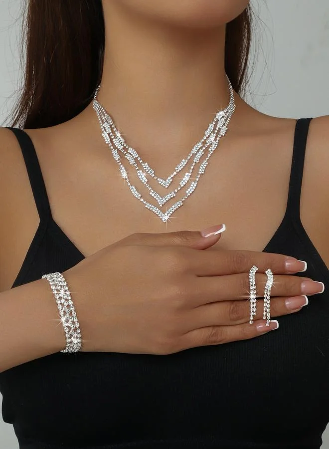 تايك تو طقم مجوهرات 3 قطع عقد وسوار وأقراط منمقة